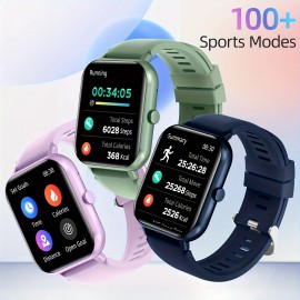 Casual Square Smart Watch with Calculator - Analog-Digital Silicone Band, Rechargeable Lithium Polymer Battery, Sports Modes, AI Voice & Music Control, Waterproof Fitness Tracker, Compatible with iPhone & Android