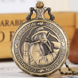 Unique Embossed Bronze Classic Firefighters Pocket Watch - Antique-Style Quartz Pocket Watch with Fob Chain - Collectible Souvenir Pendant Clock Gift with Timeless Design