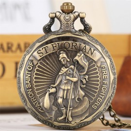 Unique Embossed Bronze Classic Firefighters Pocket Watch - Antique-Style Quartz Pocket Watch with Fob Chain - Collectible Souvenir Pendant Clock Gift with Timeless Design