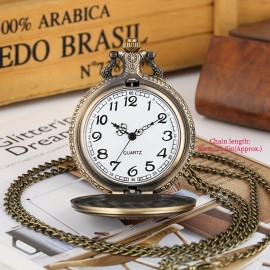 Unique Embossed Bronze Classic Firefighters Pocket Watch - Antique-Style Quartz Pocket Watch with Fob Chain - Collectible Souvenir Pendant Clock Gift with Timeless Design