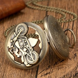 Motorcycle Quartz Pocket Watch Vintage Hollow Out Fashion Necklace Chain Watch Souvenir Gift For Motorcycle Racing Fans