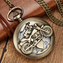 Motorcycle Quartz Pocket Watch Vintage Hollow Out Fashion Necklace Chain Watch Souvenir Gift For Motorcycle Racing Fans