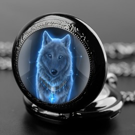 Unique Wolf Pattern Round Quartz Pocket Watch - Stylish Round Case Design, Precise Quartz Movement, Chain Included - Fashion-Forward Accessory for Women and Men, Thoughtful Birthday Gift Idea