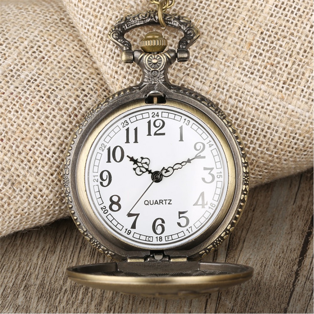 Vintage Bronze Pocket Watch Quartz Horse Hunter Pendant Watch With Fob Necklace Chain Best Gift For Women