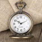 Vintage Bronze Pocket Watch Quartz Horse Hunter Pendant Watch With Fob Necklace Chain Best Gift For Women