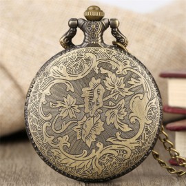 Vintage Bronze Pocket Watch Quartz Horse Hunter Pendant Watch With Fob Necklace Chain Best Gift For Women