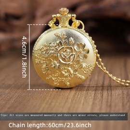 2pcs/set, Women's Pocket Watches 1pc Fashion Women's 'rose Pattern Design' quartz Pocket Watch & 1pc Women's Classic Golden Cross Necklace Pendant, Valentine's Gift, The Ideal Gift for Her