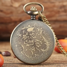 Vintage Bronze 3D Butterfly and Floral Carved Pocket Watch with Necklace Chain, Elegant Pendant Timepiece, Ladies' Gift, Fashion Accessory, Commemorative Quartz Movement, Electronic Drive, Non-rechargeable Button Battery Included