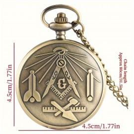 Bronze Freemasonry Pocket Watch Quartz Vintage Watch With Necklace Chain Gift For Women Men