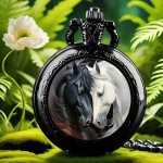 Exquisite Round Quartz Pocket Watch - Elegant Love Horse Engraved Chain, Unique Fashion Accessory with Precise Timekeeping, Perfect for Parties, New Year, Christmas, Birthday Gift, and Special Occasions