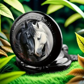 Exquisite Round Quartz Pocket Watch - Elegant Love Horse Engraved Chain, Unique Fashion Accessory with Precise Timekeeping, Perfect for Parties, New Year, Christmas, Birthday Gift, and Special Occasions