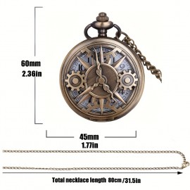 Steampunk Gear Quartz Pocket Watch Vintage Bronze Analog Necklace Chain Watch Clothing Pendant Gift For Men Women