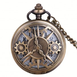 Steampunk Gear Quartz Pocket Watch Vintage Bronze Analog Necklace Chain Watch Clothing Pendant Gift For Men Women