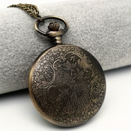 Engraved Dragon Phoenix Quartz Pocket Watch - Timeless Vintage Analog Style with Necklace Chain - Perfect Auspicious Gift for Women, Men & Fathers Day