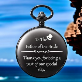 To The Father of the Bride Black Quartz Pocket Watch Durable Arabic Numerals Dial Chain Pendant Present For Christmas New Year Birthday Gift