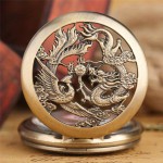 Retro Half Hunter Hollow Dragon Phoenix Design Pendant Men Women Pocket Watch Chain Fashion Cool Clock Children Gift