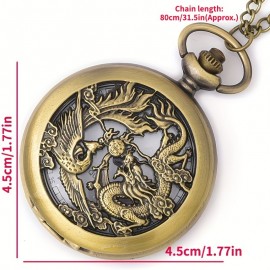 Retro Half Hunter Hollow Dragon Phoenix Design Pendant Men Women Pocket Watch Chain Fashion Cool Clock Children Gift