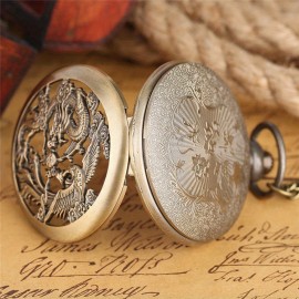 Retro Half Hunter Hollow Dragon Phoenix Design Pendant Men Women Pocket Watch Chain Fashion Cool Clock Children Gift