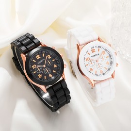 2 Pcs Lovers Quartz Watches Silicone Strap Silicone Dial Perfect Gifts For Women Men Perfect For Business, Casual, And Special Occasions