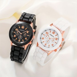 2 Pcs Lovers Quartz Watches Silicone Strap Silicone Dial Perfect Gifts For Women Men Perfect For Business, Casual, And Special Occasions