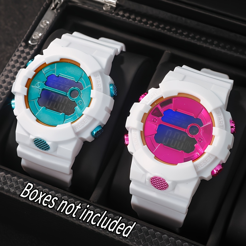 2pcs Chic Couples' Electronic Watch Set -, Fresh Color Design, Perfect for School & Gifts, Rubber Strap