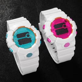 2pcs Chic Couples' Electronic Watch Set -, Fresh Color Design, Perfect for School & Gifts, Rubber Strap