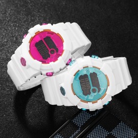 2pcs Chic Couples' Electronic Watch Set -, Fresh Color Design, Perfect for School & Gifts, Rubber Strap