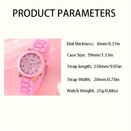 4pcs/set Round Quartz Watch Rubber Strap Zinc Alloy Pointer Zinc Alloy Case And Heart-shaped Magnetic Bracelet Gift For Women Suitable For Daily Wear Or Vacation, Suitable For Wearing All Year Round