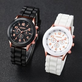 4pcs/set Fashion Unisex Silicone Strap Quartz Watch And Couple Love Heart Stainless Steel Bracelet Set