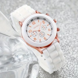 4pcs/set Fashion Unisex Silicone Strap Quartz Watch And Couple Love Heart Stainless Steel Bracelet Set