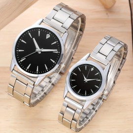 Elegant Couples' Quartz Watch Set - Fashionable Minimalist Design with Rhinestone Accents, Zinc Alloy Case, Perfect for Daily Wear & Gifts