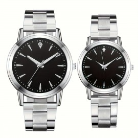 Elegant Couples' Quartz Watch Set - Fashionable Minimalist Design with Rhinestone Accents, Zinc Alloy Case, Perfect for Daily Wear & Gifts