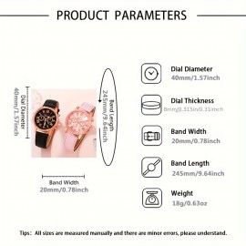 4 Pcs Round Quartz Watch PU Leather Strap Zinc Alloy Pointer Zinc Alloy Case And Bracelet For Women Men