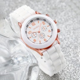 2pcs Couples Watch Casual Round Pointer Quartz Watch Analog Silicone Wrist Watch, Valentines Gift For Him Her