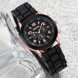 2pcs Couples Watch Casual Round Pointer Quartz Watch Analog Silicone Wrist Watch, Valentines Gift For Him Her