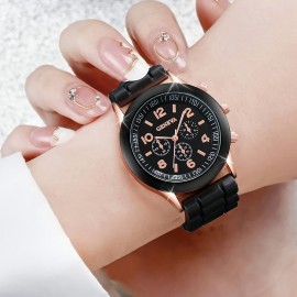 2pcs Couples Watch Casual Round Pointer Quartz Watch Analog Silicone Wrist Watch, Valentines Gift For Him Her