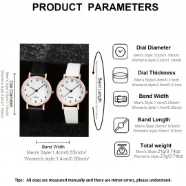 Simple Style Couple's Watches Set of 2, Shock-Resistant Quartz Movement, Round Analog Display with PU Leather Band, Alloy Case, Non-Rechargeable Battery - Electronic Drive Quartz Wristwatches for Couples