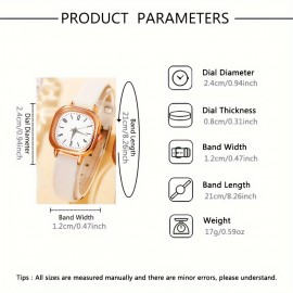 4pc Simple Style Couple Watches Set with Square Dial, PU Leather Band, Quartz Movement and Beaded Heart Bracelet - Zinc Alloy Case Electronic Drive Couple's Watch Gift Set for Birthday and Anniversary