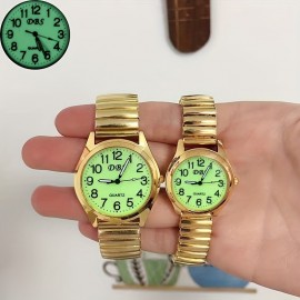 1pc Luminous Couples Quartz Watch Casual Fashion Analog Stretchy Band Wrist Watch, Valentines Gift For Women Men