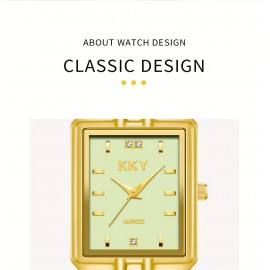 KKY Simple Style Couple Watch Set with Rhinestones, Rectangle Analog Display, Stainless Steel Band Quartz Watches, Electronic Drive - 2pcs Luxury Business Fashion Wrist Watches for Men and Women