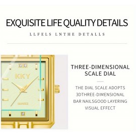 KKY Simple Style Couple Watch Set with Rhinestones, Rectangle Analog Display, Stainless Steel Band Quartz Watches, Electronic Drive - 2pcs Luxury Business Fashion Wrist Watches for Men and Women