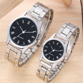 1/2pcs/set Couple's Quartz Watch Business Leisure Analog Steel Band Wrist Watch Valentine's Day Gift For Women Men