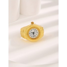 Fashion Quartz Ring Watch In Golden Design - Casual Style, Zinc Alloy Case, Round Dial, Analog Display, Electronic Movement, Alloy Band