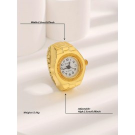 Fashion Quartz Ring Watch In Golden Design - Casual Style, Zinc Alloy Case, Round Dial, Analog Display, Electronic Movement, Alloy Band