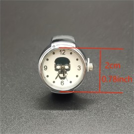 1 Pc Gothic Skull Ring Watch, Vintage Mini Finger Ring Timepiece, Roman Numerals, Antique Style, Unique Small Sized Watch For Students