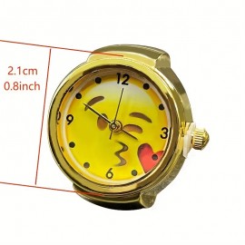 Smile Face Quartz Ring Watch Cute Funny Analog Elastic Band Finger Watch For Women Men