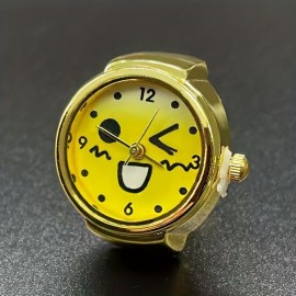 Smile Face Quartz Ring Watch Cute Funny Analog Elastic Band Finger Watch For Women Men