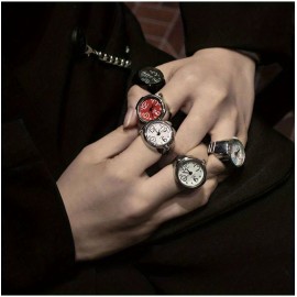 Y2K Round Pointer Quartz Finger Watch Punk Party Club Analog Elastic Band Ring Watch, Gift For Valentine's Day