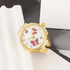 Chic 3pcs Women's Ring Watch Set - Vintage-Inspired Alloy Quartz Watches With Floral & Bowknot Designs, Non-Rechargeable