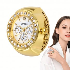 Fashion Three Circle Dial Adjustable Strap Inlaid Rhinestone Ring Quartz Watch, Solid Color Alloy Watch, Party School Supplies